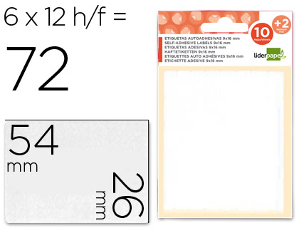 12 hojas con 72 etiquetas Liderpapel 26x54mm.